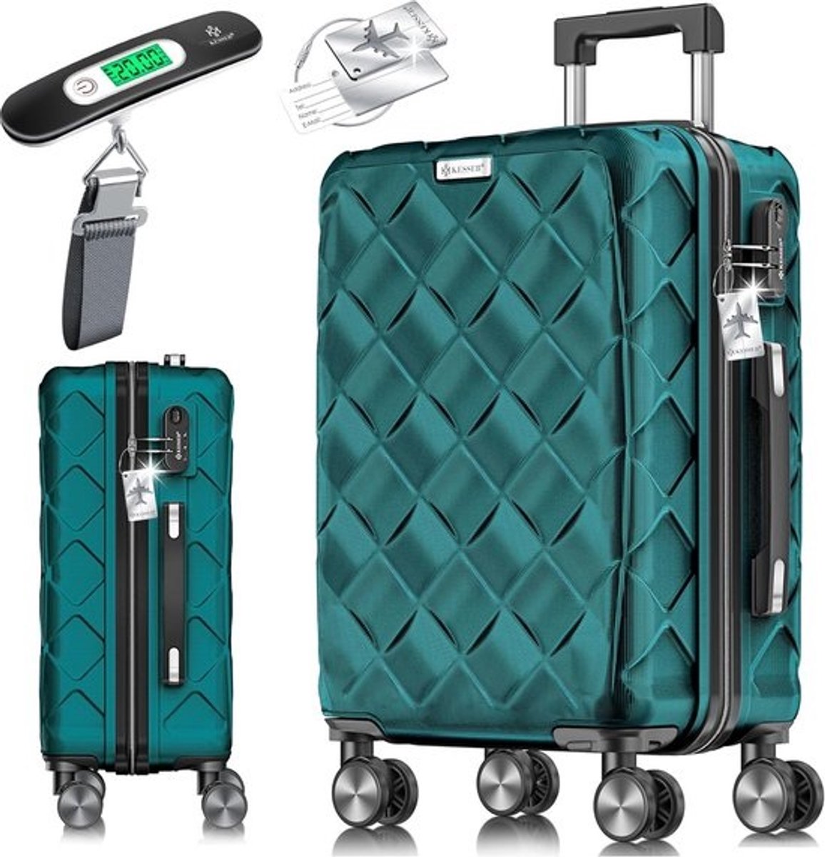 Grote Hardshell Reiskoffer 75cm met Cijferslot, 360° Wielen en Kofferweegschaal - Petrol Teal