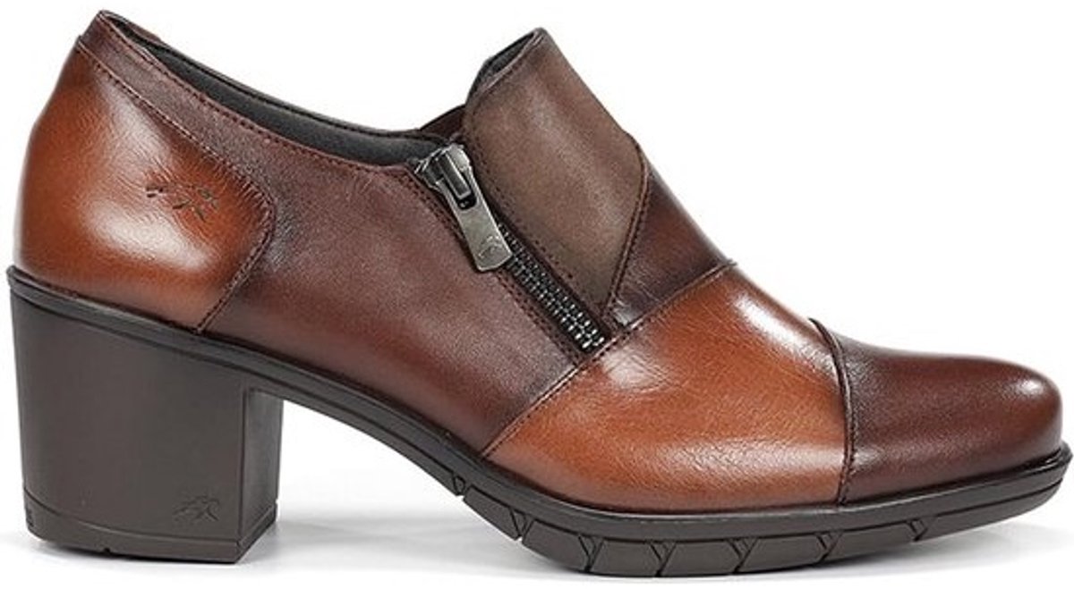 Dames Zwarte Leren Pumps met Brede Hak en Ritssluiting