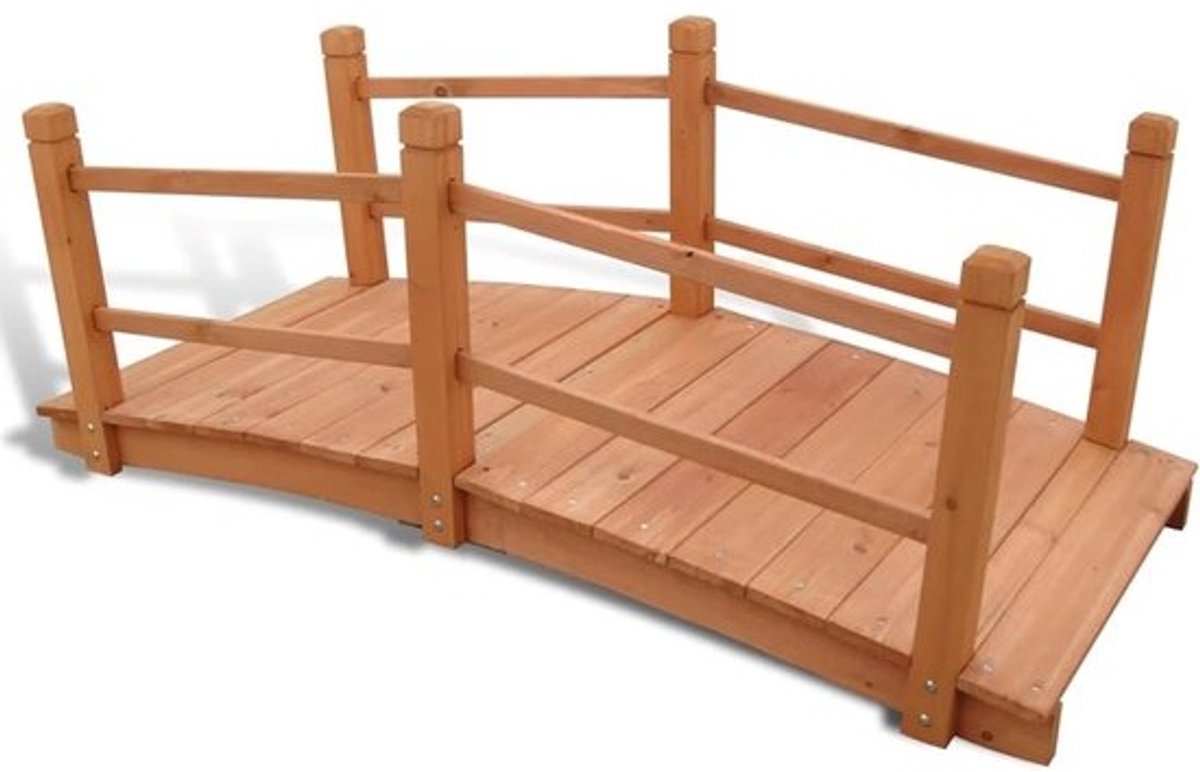 Tuinbrug Hout - Decoratieve Brug - Tuindecoratie - Weerbestendig Hardhout - 140 x 60 x 56 cm - Natuurlijk