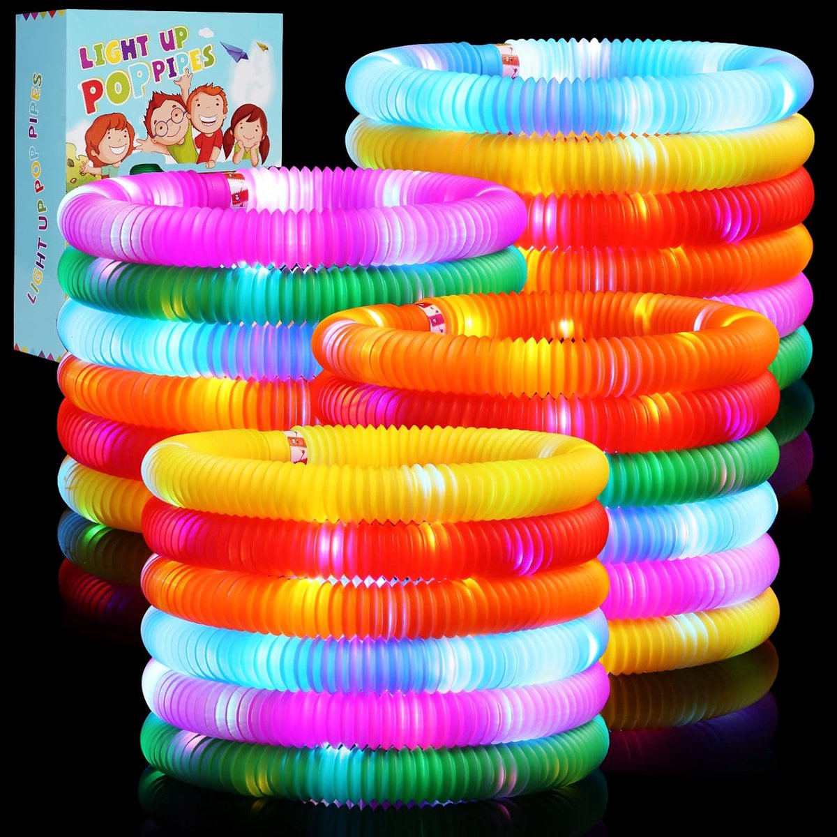 24 stuks lichtgevende pop-buizen, sensorisch speelgoed voor kinderen, afstuderen, geschenken, fijne motoriek, peuterspeelgoed, mini-led-stretchbuis, buisjes voor kinderen, cadeau