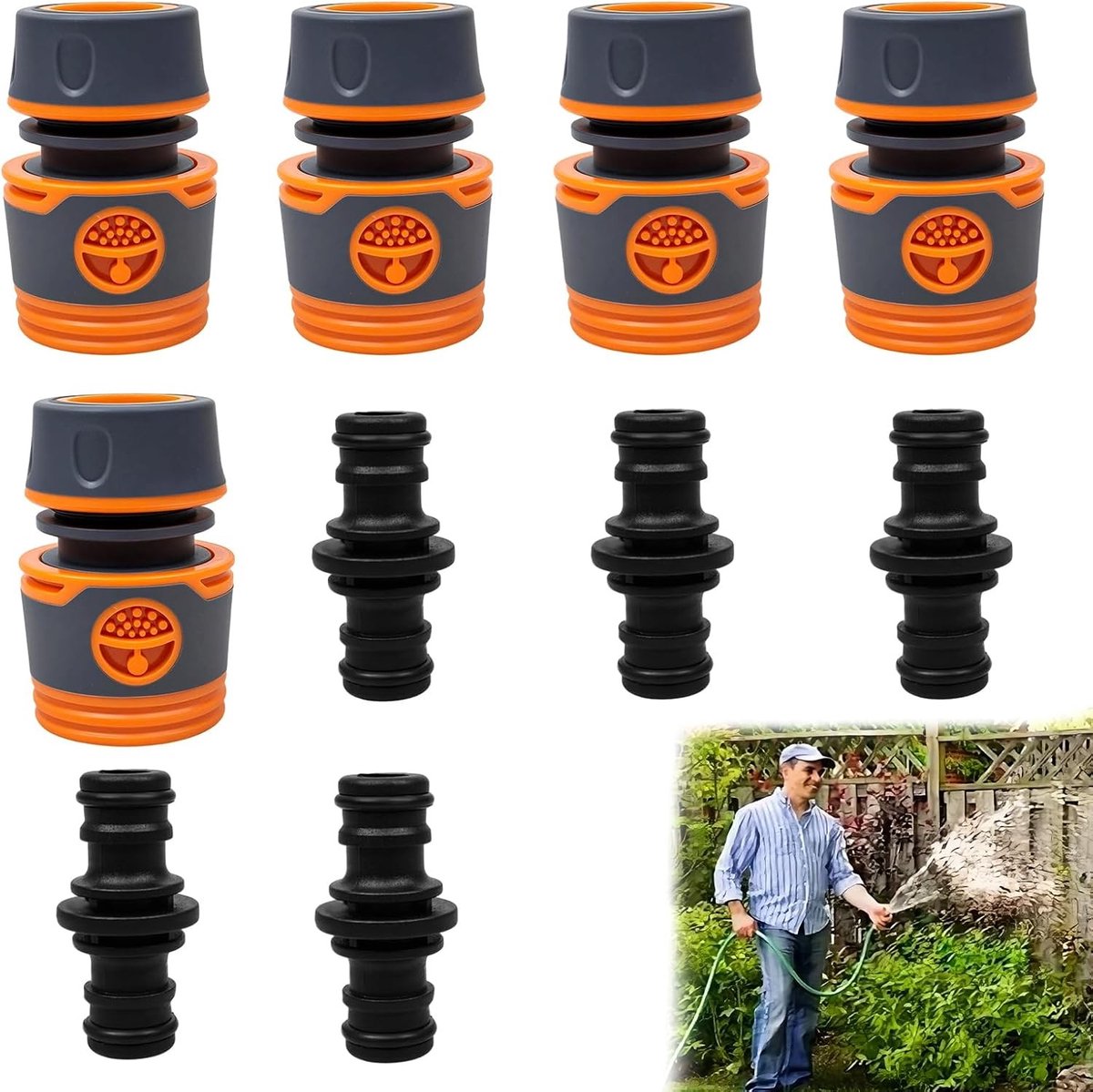 Hose Connector Set van 10 Stuks, 1/2 Inch Dubbele Stekker voor Tuinslangverbindingen en Tuinaccessoires