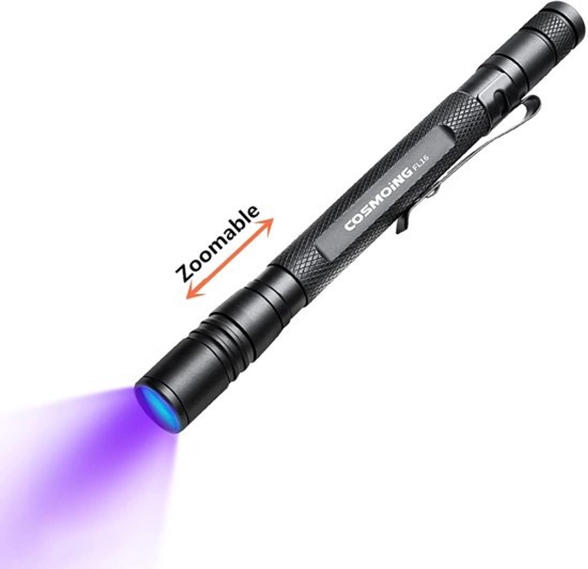 UV Zaklamp - Blacklight Pen - Vlekken Detecteren - Verstelbare Zoom - 13.7 cm - Zwart