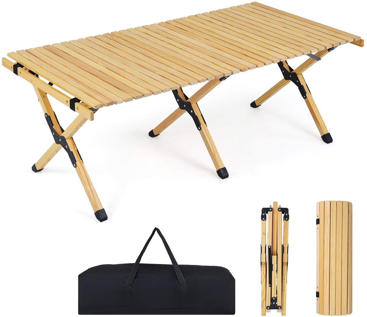 SureDeal® - Tuintafel - Opvouwbare Campingtafel Picknicktafel - Oprolbaar Tafelblad Draagbare - 122x60x45 cm - Naturel