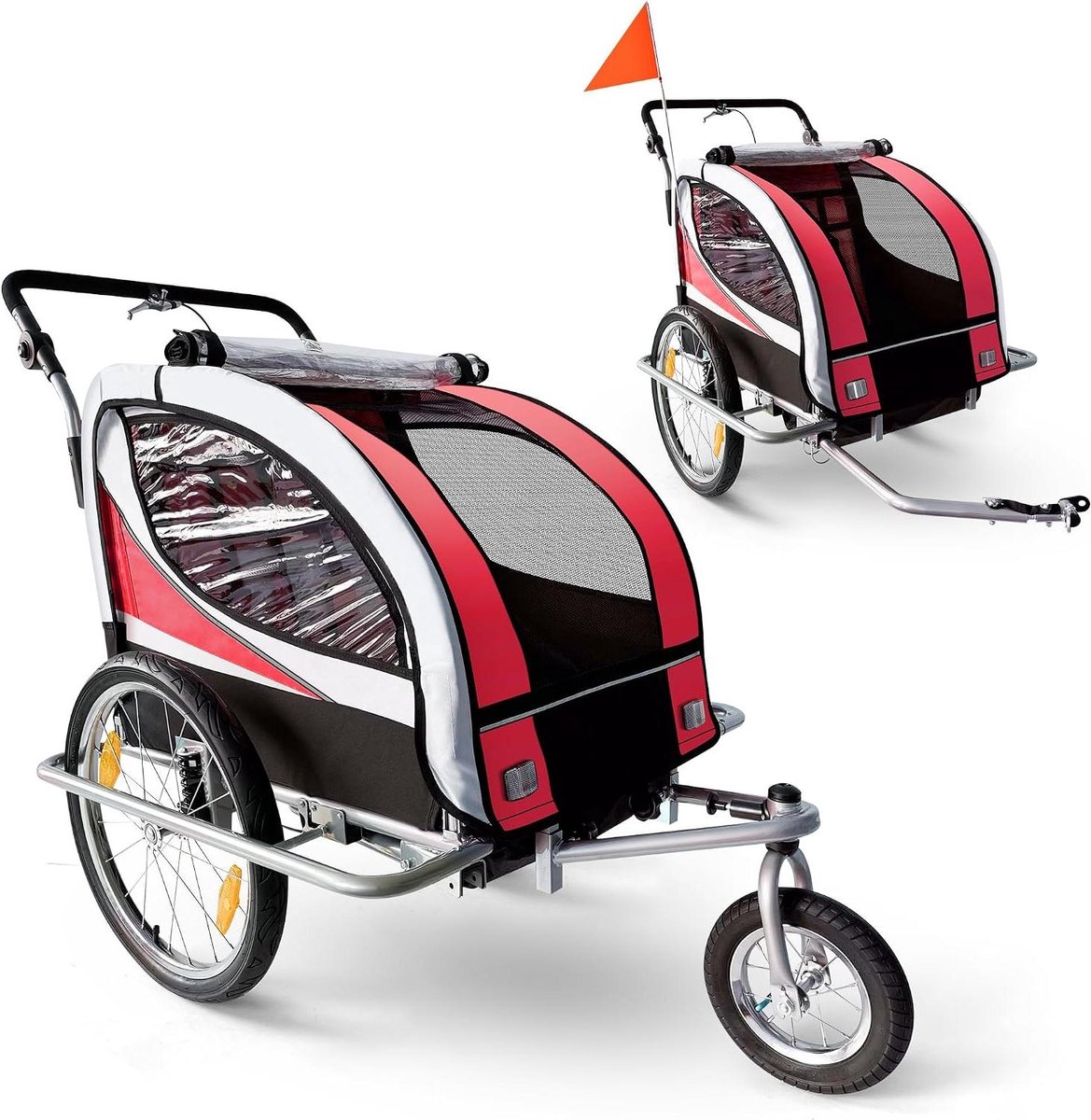 Kinderfietskar - Buggy Aanhanger - Veilige Uitjes - 360° Zwenkwiel - 133 x 88 cm - Rood Zwart