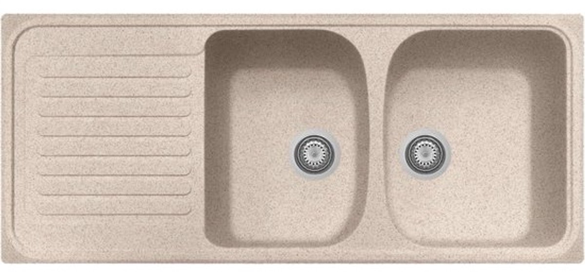 Komfortabele Quartz Keukenspoelbak met Twee Wastafels en Afdruipvlak - Haver