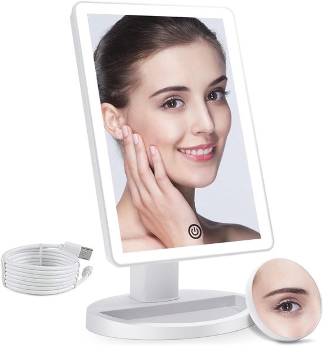 Verlichte Make-up Spiegel met 72 LED Lampjes, 3 Kleuren Licht en 10x Vergroting