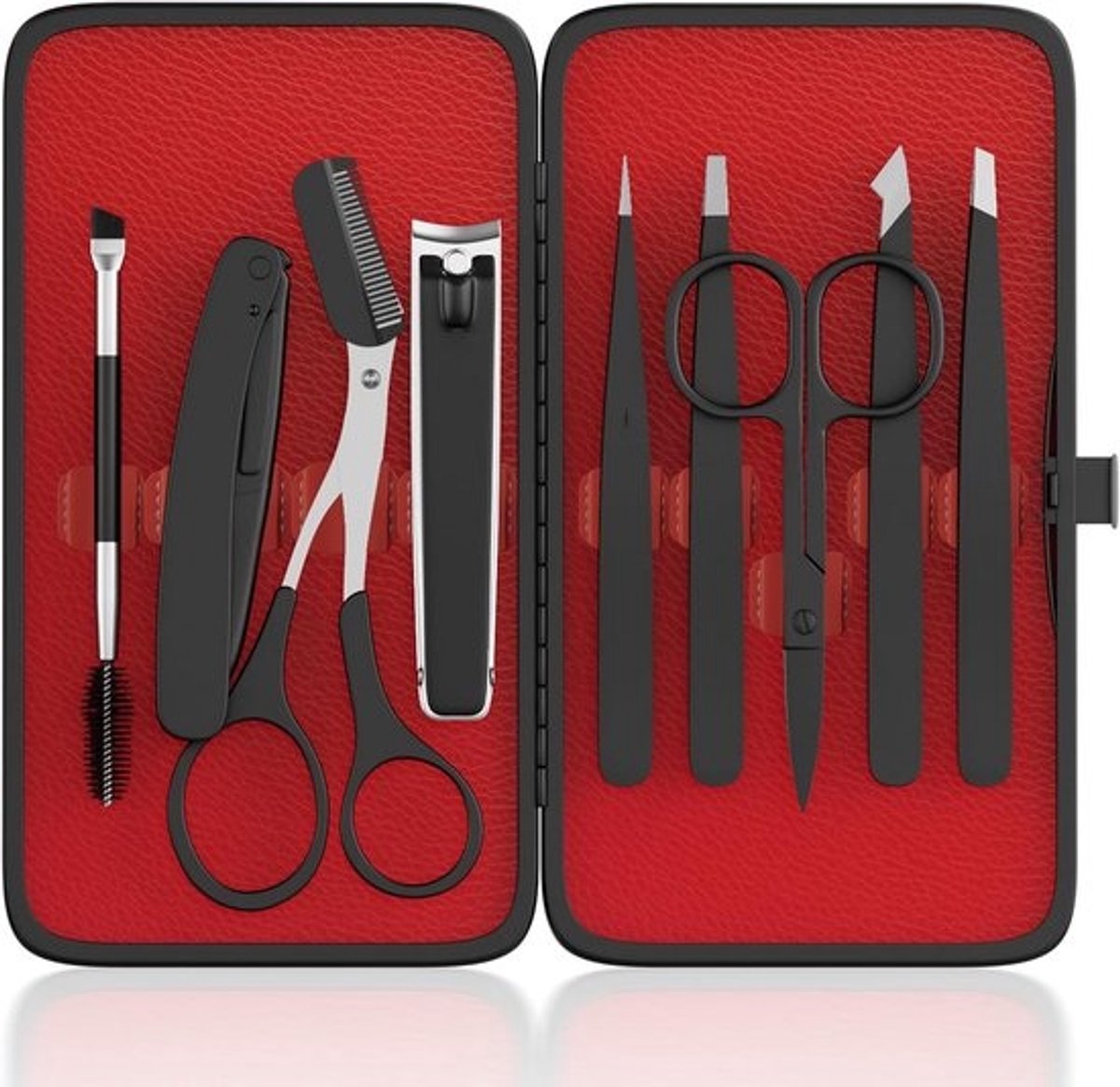 ESSBES Women's Facial Hair Tweezers, 9-in-1 Eyebrow Set with Tweezers, Eyebrow Trimmer Scissors, Razor Blade, Brush with Leather Travel Case, Daily Hair Beauty Tools