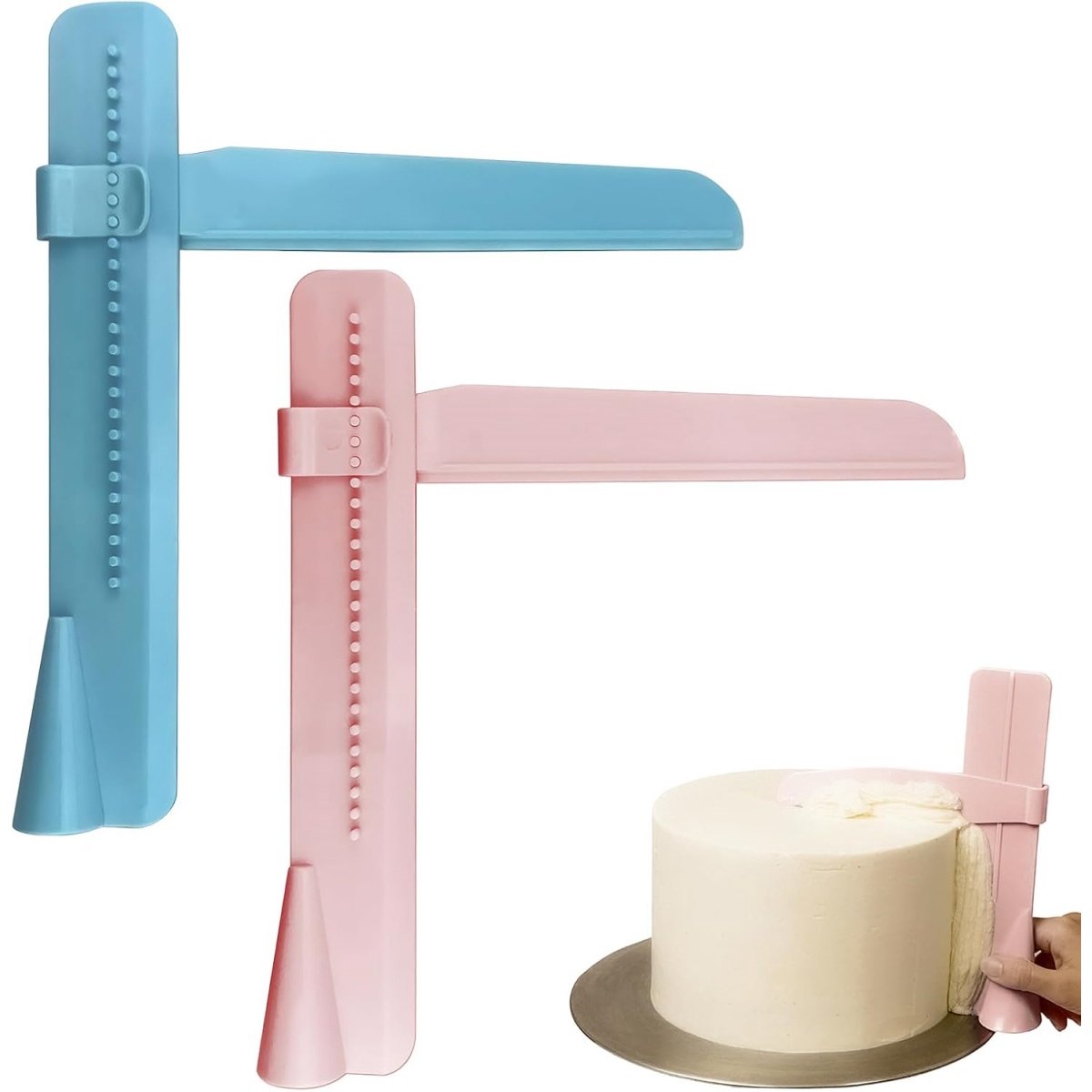 longziming - Tortenspachtel Set - Cake Smoother Kit - Bakkerij Gereedschap - Verstelbare Randhoogte - Ergonomische Greep - Levensmiddelveilig Kunststof - Veelzijdig Gebruik - Professioneel Resultaat - 2 Stuks