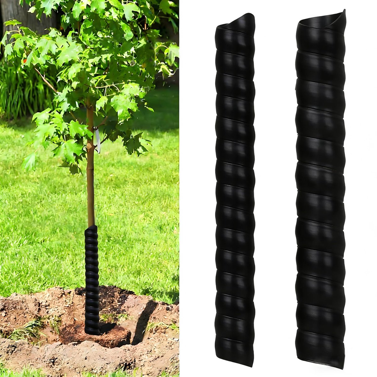 Boomspiraal - Kunststof stambescherming tegen vraatschade door wild - Voor fruitbomen en planten - Zwart, 40 cm hoog, 2 stuks