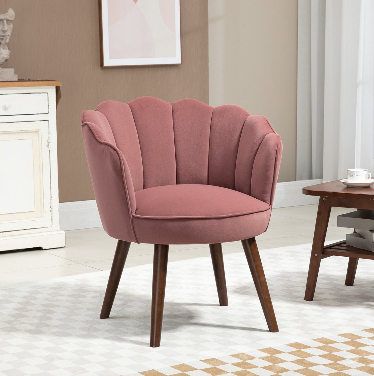 COVREO Eetkamerstoel 66 x 66 x 78,5 cm Rose polyester hout - met armleuningen - retro en vintage