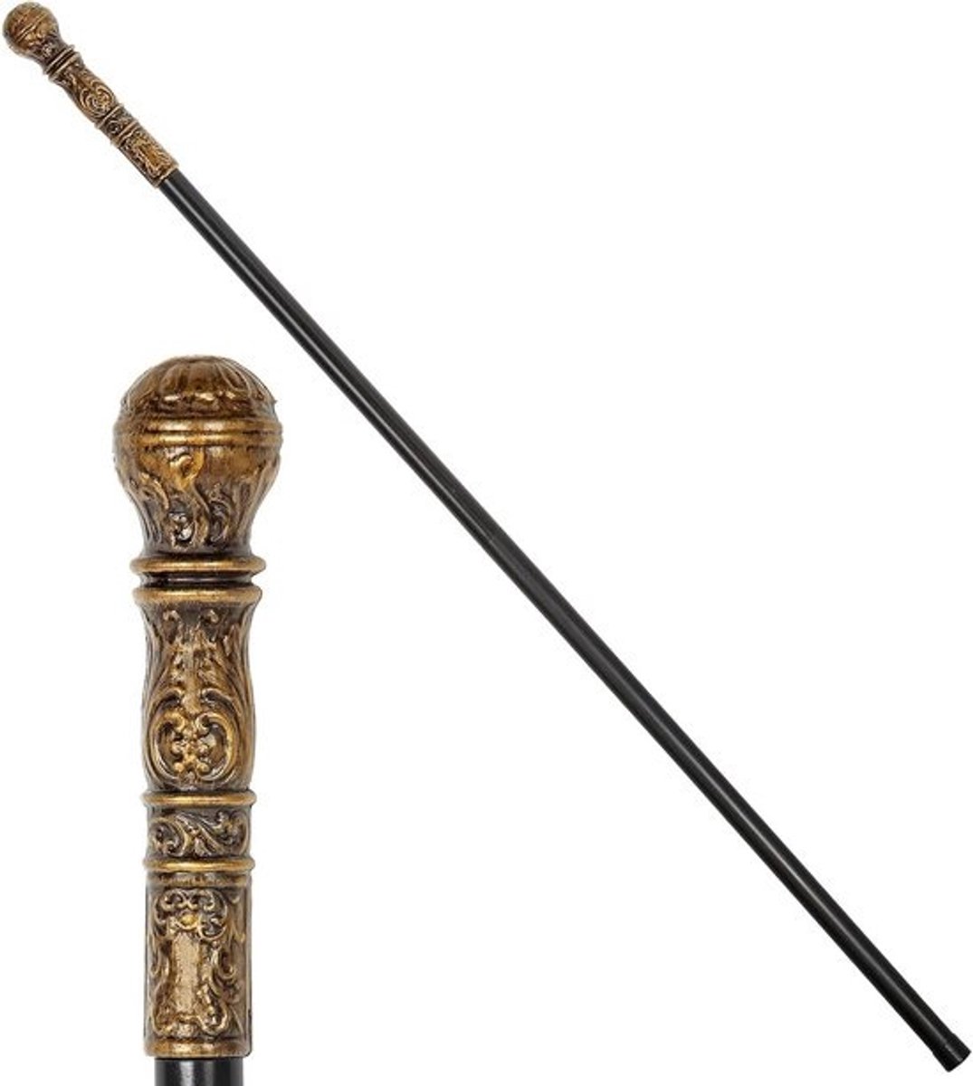 Dismountable Walking Stick voor Feest en Verkleedpartijen - Ongeveer 108 cm, Zwart met Versierde Knop