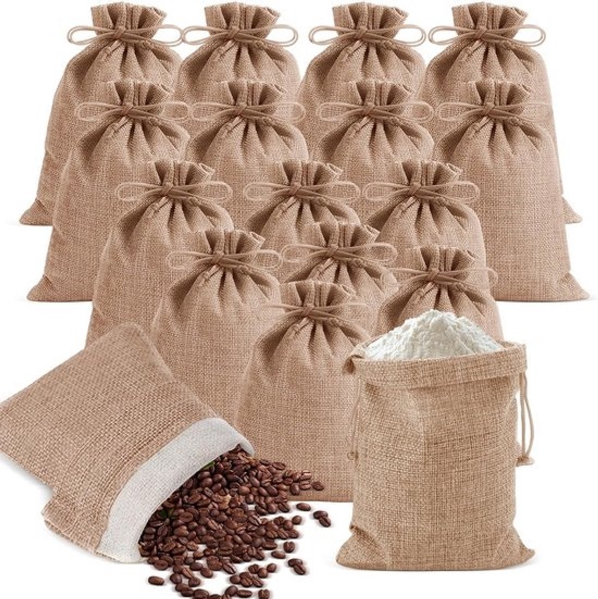 Jute Zakjes met Trekkoord – Set van 15 Stuks voor Cadeaus en DIY-projecten – 15 x 20 cm Bruin