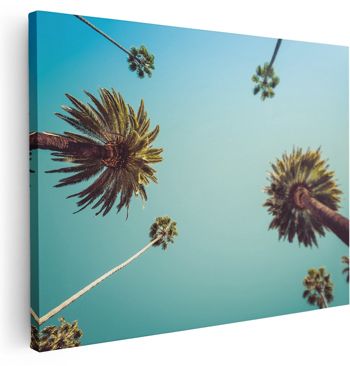 Artaza Canvas Schilderij Palmbomen met Bladeren in de Lucht - 160x120 cm - Groot - Wanddecoratie Woonkamer - Schilderijen - Muurdecoratie