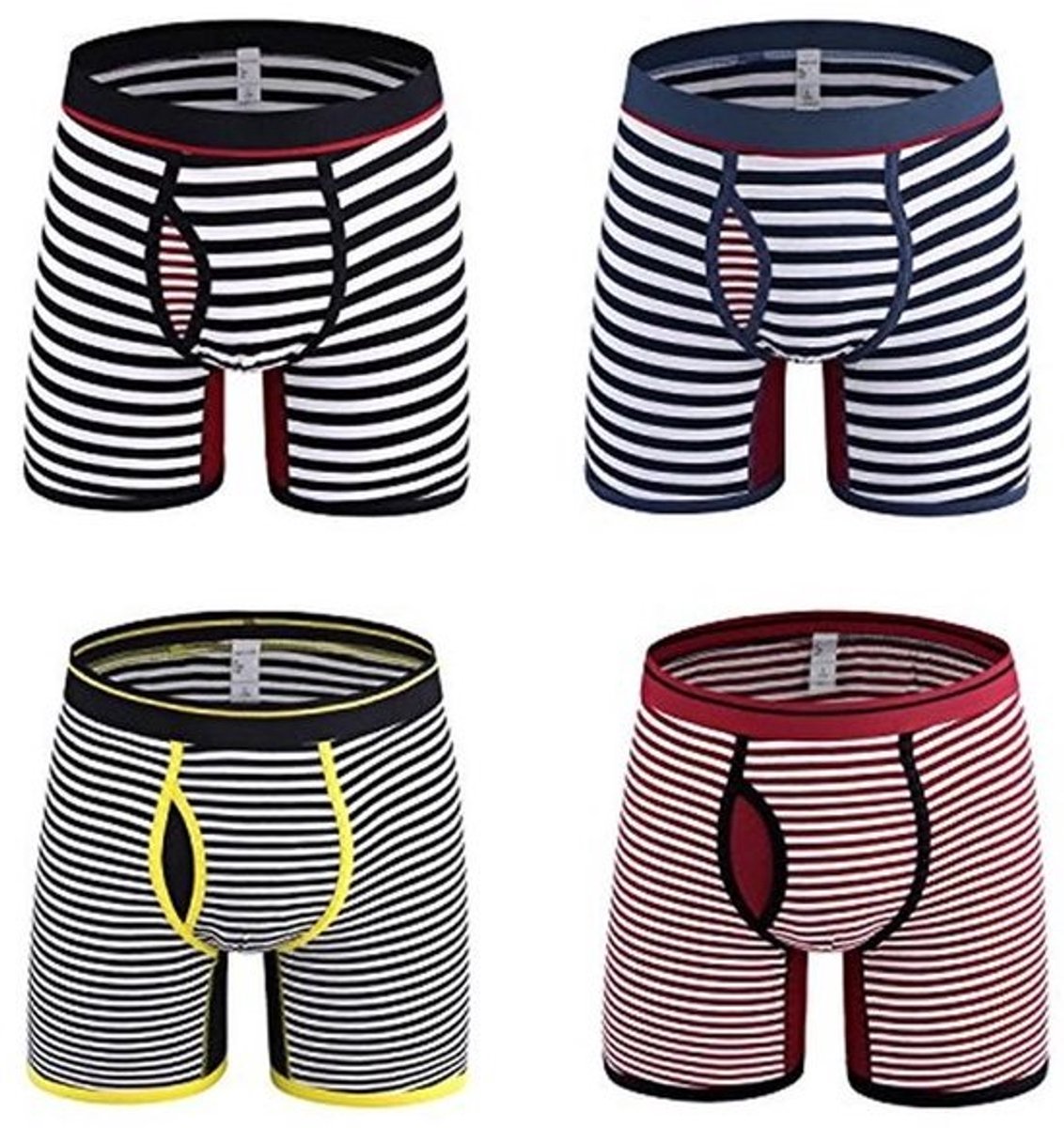 Heren Boxerslips 4 Pack Gestreept Open Fly Katoen Multi Pack Ademend Comfortabel Stretch