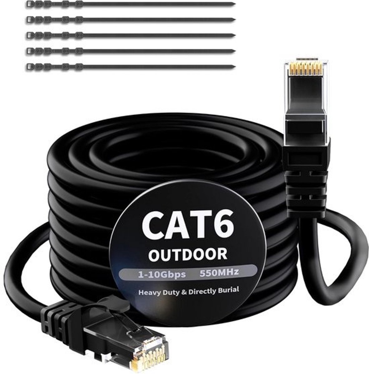 Ethernet-kabel 15 meter zwart, waterdicht voor binnen en buiten - Gigabit UTP netwerkkabel voor POE-camera, router en switch