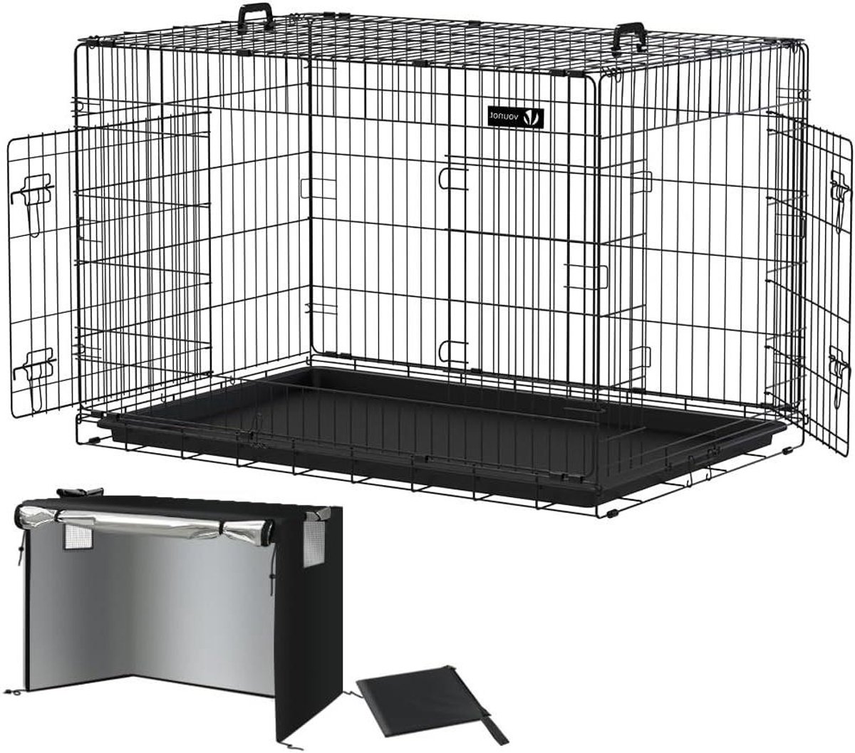 Opvouwbare Hondenkooi - Hondenbox Transport - Veilig Vervoer - Dubbele Deuren Deksel - 122 x 75 x 81 cm - Zwart