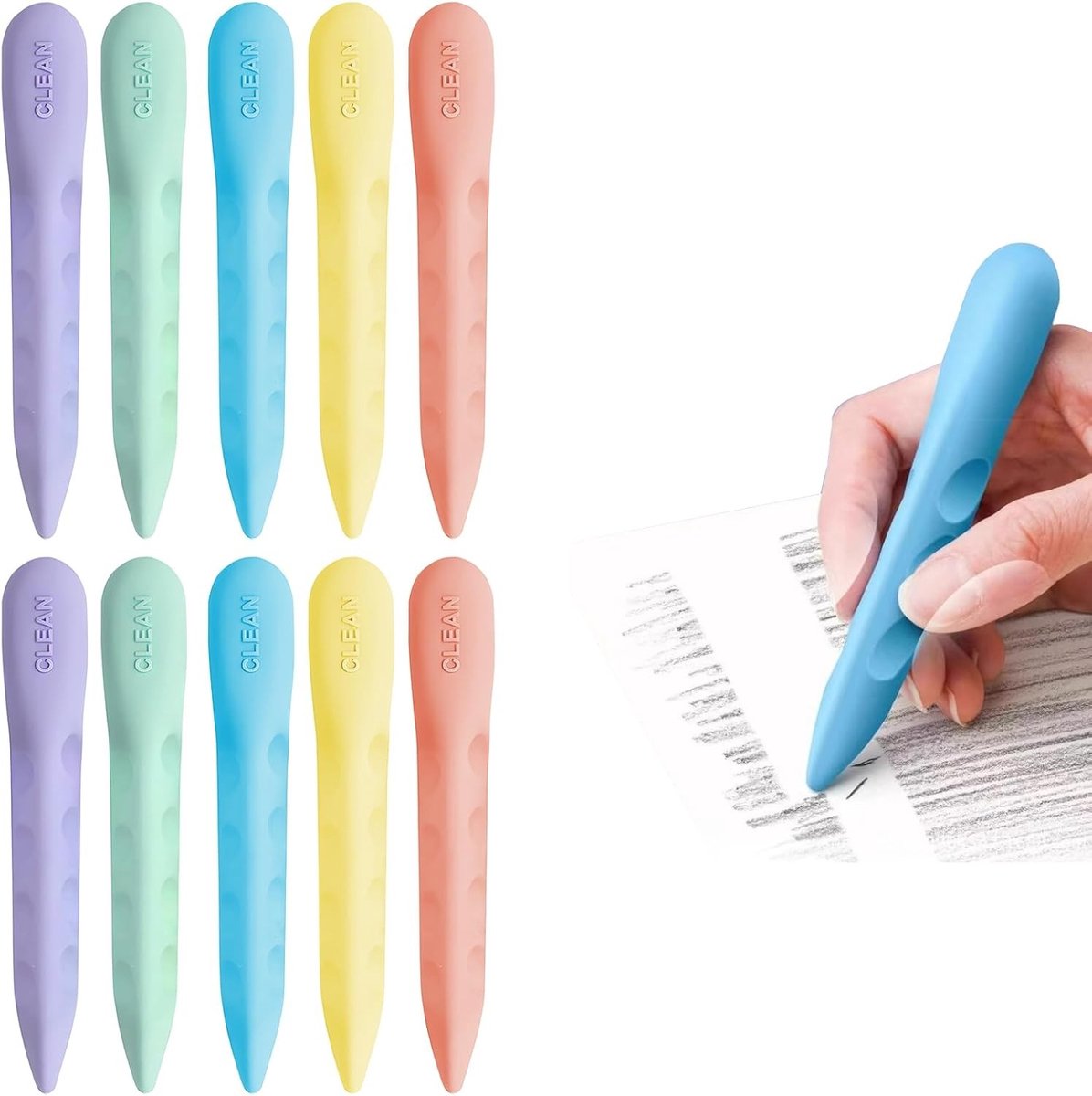 Set van 10 zachte 2B gum voor school, perfect voor tekenen en schrijven, 10 x 1,5 cm