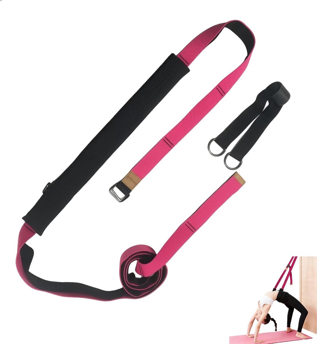 Verstelbare Yoga Strap voor Deurbevestiging, Verbeter Flexibiliteit en Ondersteun Spierrekoefeningen, Geschikt voor Rug- en Beenstretching, Grijs