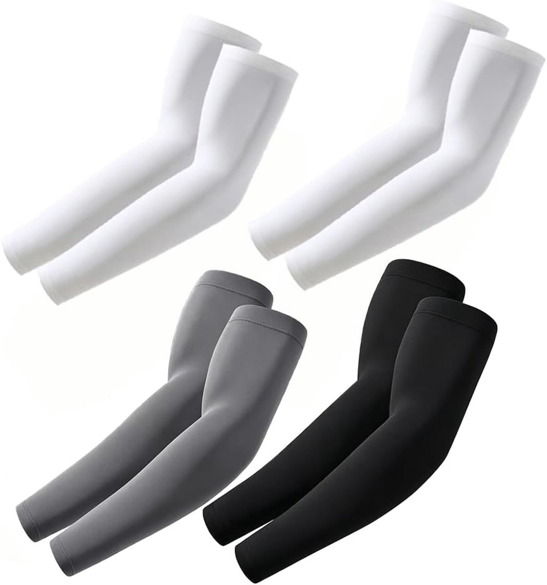 UV Bescherming Arm Sleeves voor Sport - 4 Paar Arm Guards voor Volleybal, Basketbal en Golf - Zwart, Wit en Grijs, Ideaal voor Tatoeage Bedekking