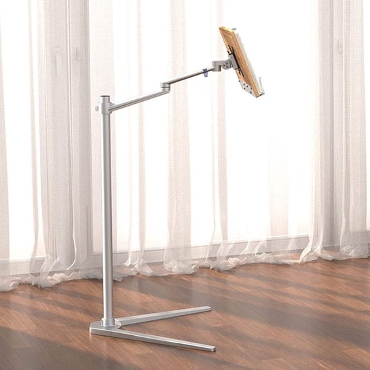 Boekenstandaard - Lezen in bed - Vrijstaand werken - 360 graden draaibaar - 53 x 90 cm - Donker hout zilver