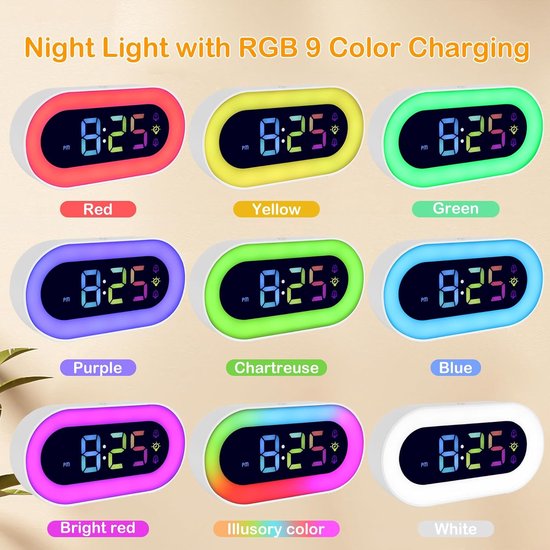 Digitale Kinderwekker - LED Wekker - Wakker Worden - RGB Verlichting - 18 Beltonen - Wit — afbeelding 4