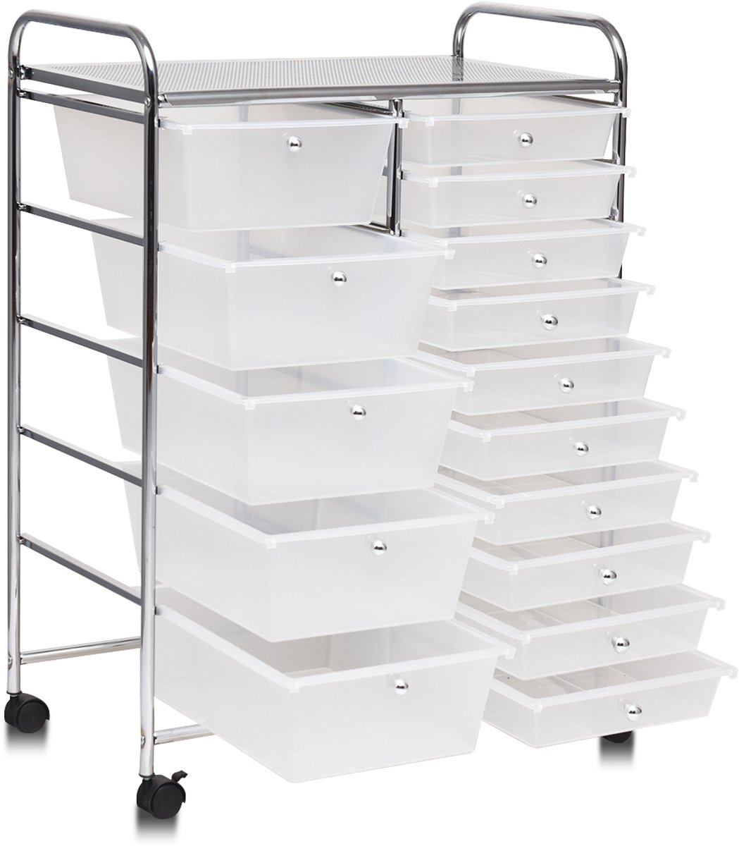 SureDeal® - Bureaukast - Rolwagen - Stapelbare Laden Ladewagen - Metalen - Legvlak Opbergwagen - Kantoor Woonkamer - 63x37x87 cm - Naturel