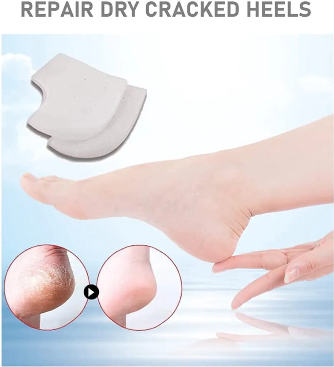 Gel hielkussentjes, siliconen hielbeschermers, hielsokken, unisex, wit
