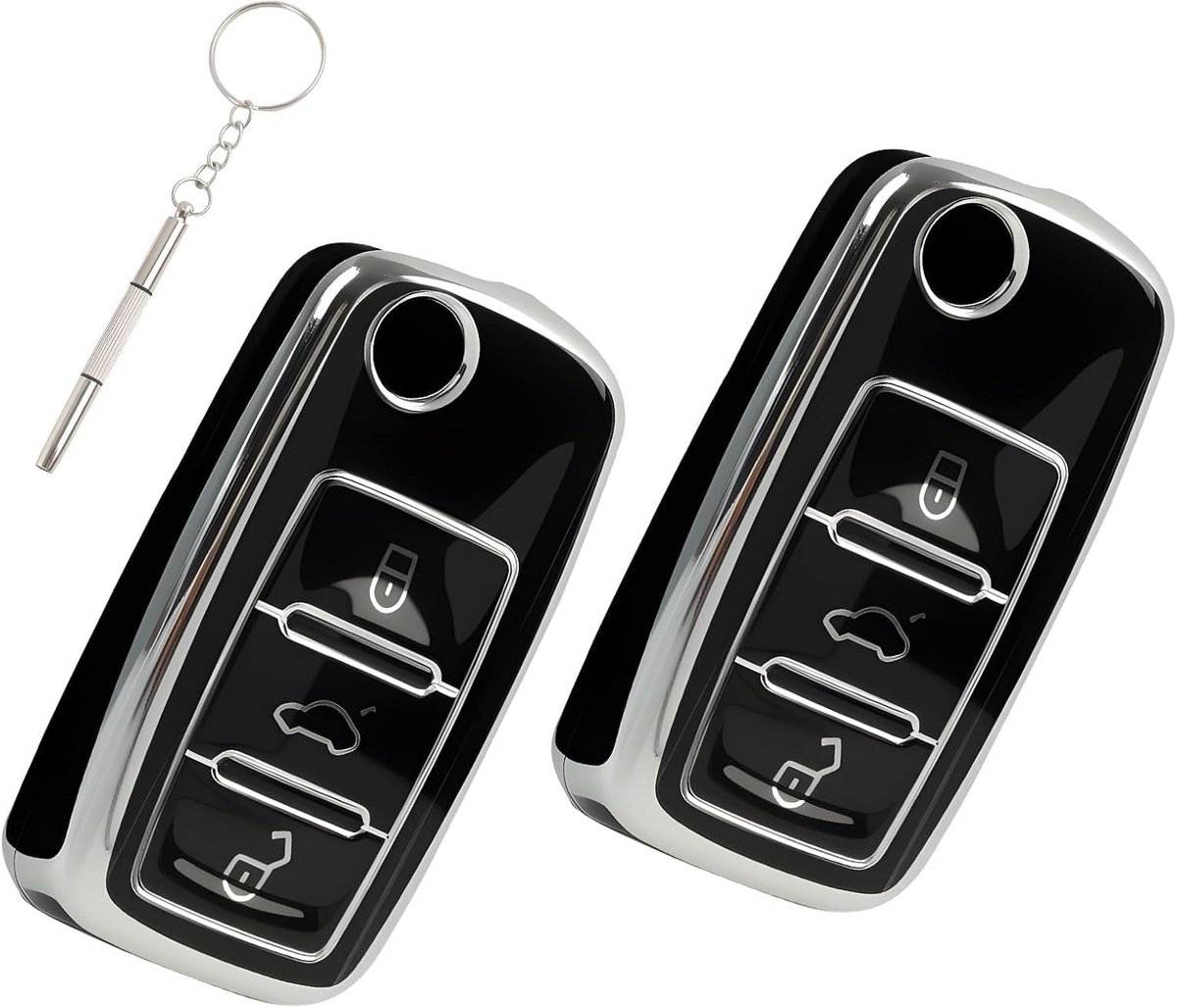Universele pasvorm autosleutelhanger 2-pack met 3 knoppen - vervangende afstandsbediening voor Hyundai en Kia - opvouwbare shell case voor extra bescherming en gebruiksgemak