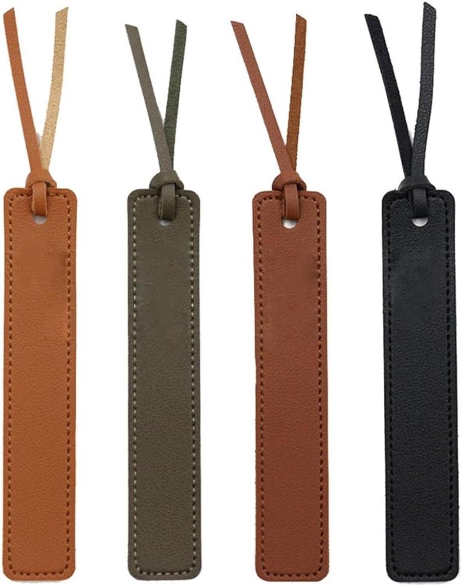 Handgemaakte leren boekenleggers set van 4, vintage stijl met traditionele kwastjes, ideaal voor boekenliefhebbers en cadeau's