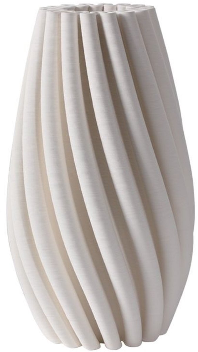 Fugurato Lia Vaas Wit - Keramiek met Gedraaide 3D-Ribbelstructuur - Ø13,5 x H26 cm