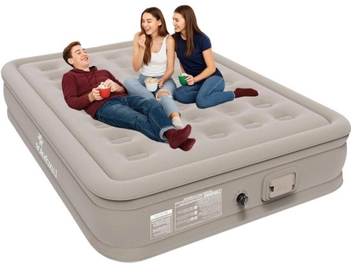 Luchtbed 2 Persoons - Opblaasbaar Bed - Logeren Thuis - Ingebouwde Elektrische Pomp - 200 x 148 x 35cm - Oranje