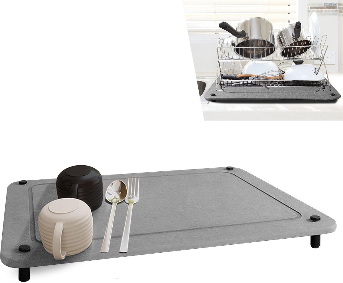 OUGPIU Stenen droogmat, ultra absorberend, 40 x 30 cm, antislip diatomeeënaarde, hittebestendig, milieuvriendelijk - ShopVlot