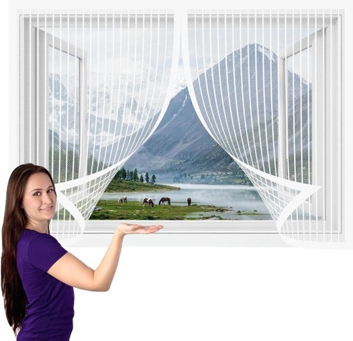 Magnetisch Hor - Vliegenraam Muggenhor - Insecten Buiten Houden - Boorvrije Installatie - 91 x 130 cm - Wit