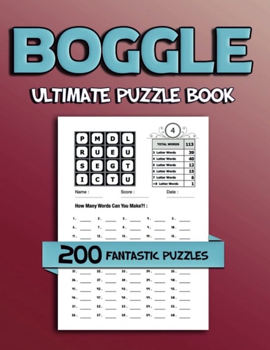 Boggle Puzzelboek met 200 Unieke Puzzels van 3 tot 7 Letters