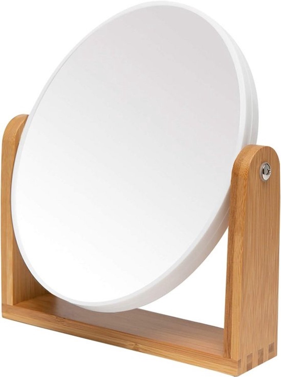Make-up Spiegel met Bamboe Standaard - 3x Vergroting Draaibaar voor Badkamer en Bureau