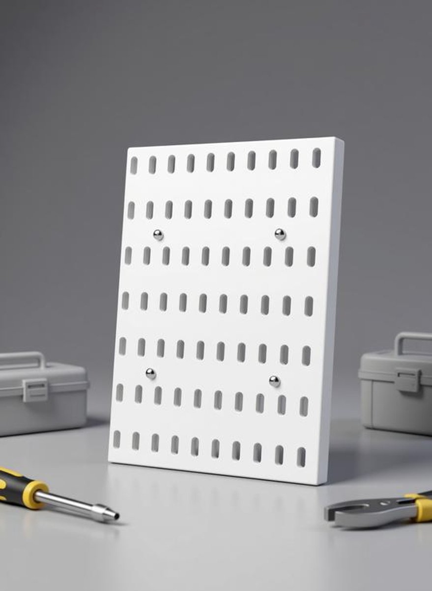 LoShop Pegboard Wandmontage 20x28cm Wit - Metalen Prikbord voor Gereedschap en Kantoorbenodigdheden, Modulair en Ruimtebesparend