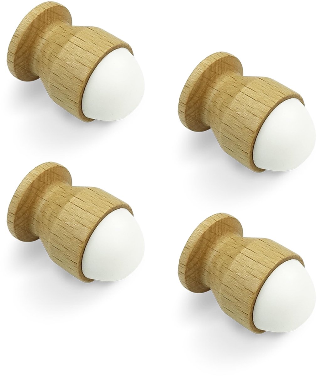 Beukenhouten Deurstopper - Met Schroeven - 4-delige Set - Demper tegen Dichtslaan - Beschermt Meubels en Wanden - Geluidsreducerend - Cilindrisch Middelgroot