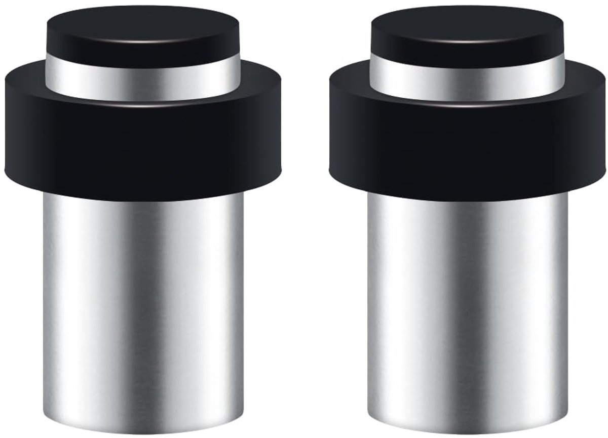 Deurstopper - RVS met rubberen buffer en schroefbevestiging - Voor vloer- of wandmontage - Set van 2 Ø32x60mm