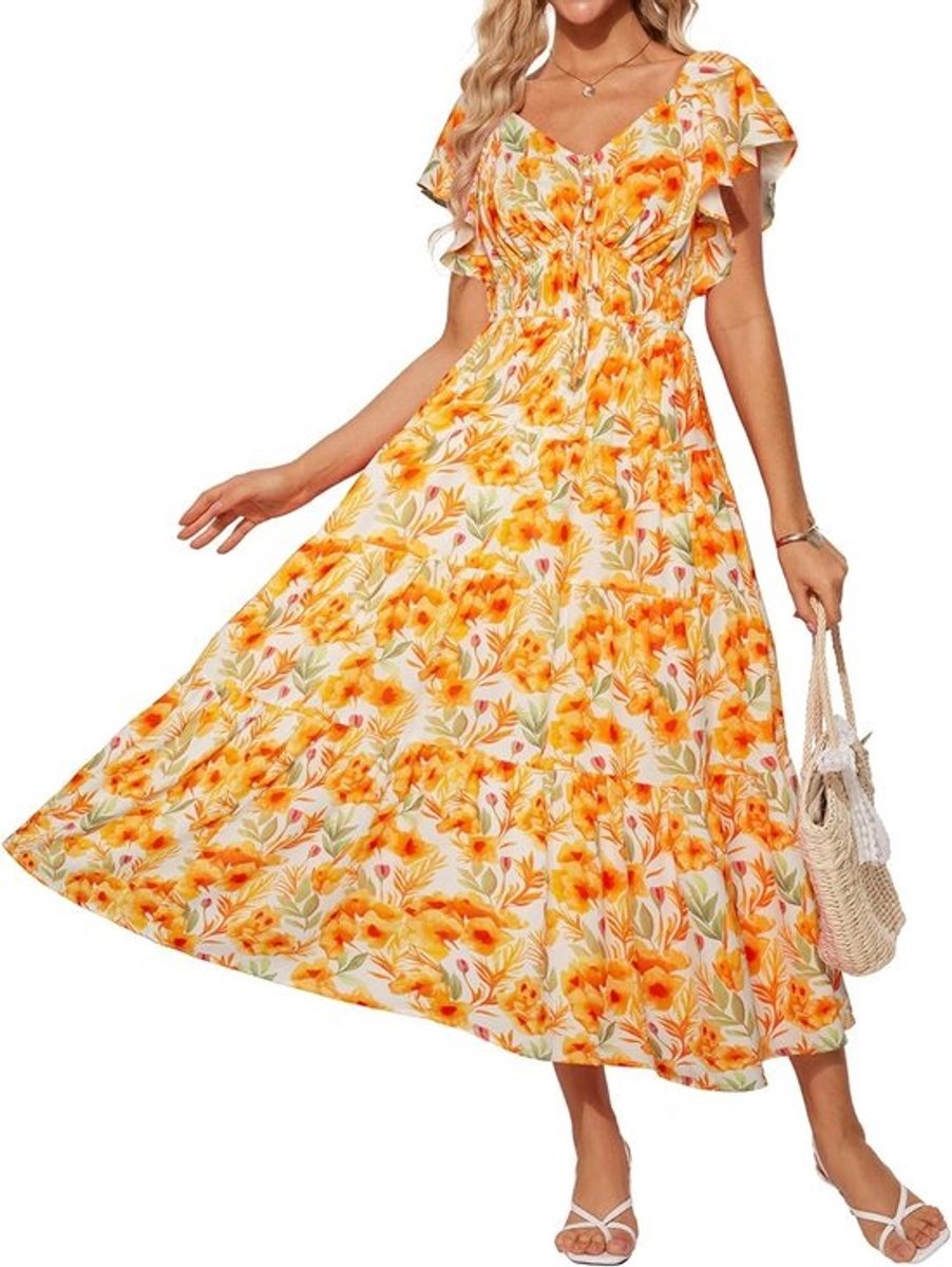 Elegante Zomerjurk met Bloemenprint en V-hals