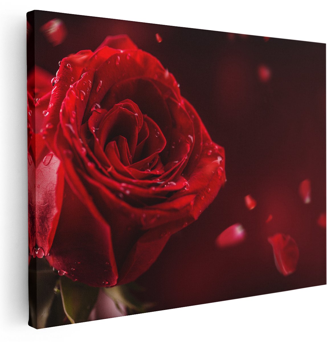 Artaza Canvas Schilderij Romantische Rode Roos - 160x120 cm - Groot - Wanddecoratie Woonkamer - Schilderijen - Muurdecoratie