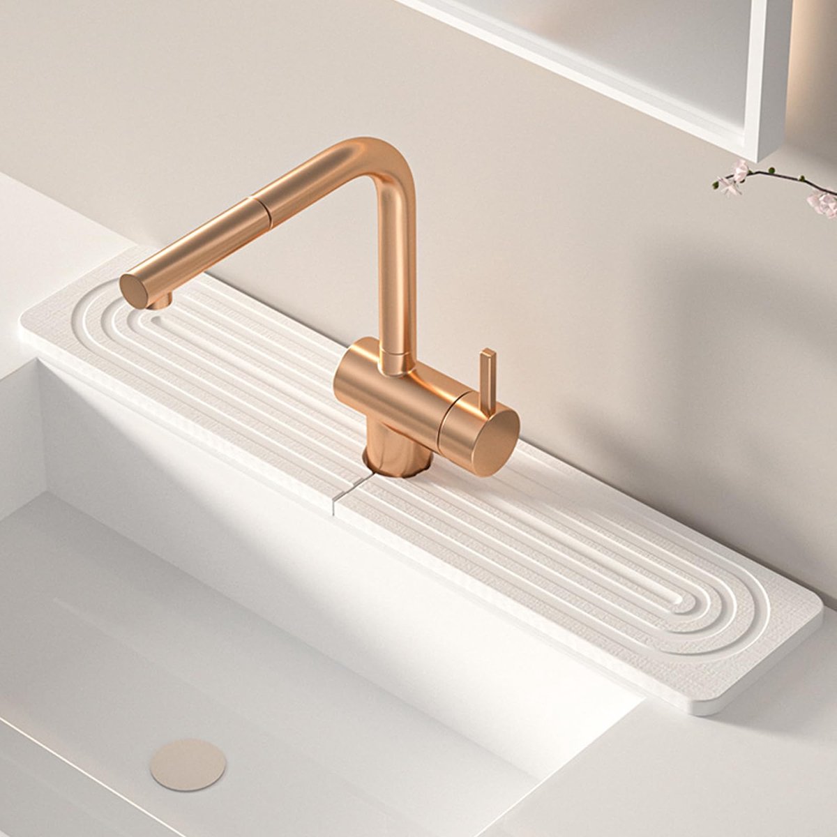 Kraanmat - Sneldrogende Stenen Spatbeschermer - Universeel voor Keuken en Badkamer Aanrechtblad - 40 x 10 CM