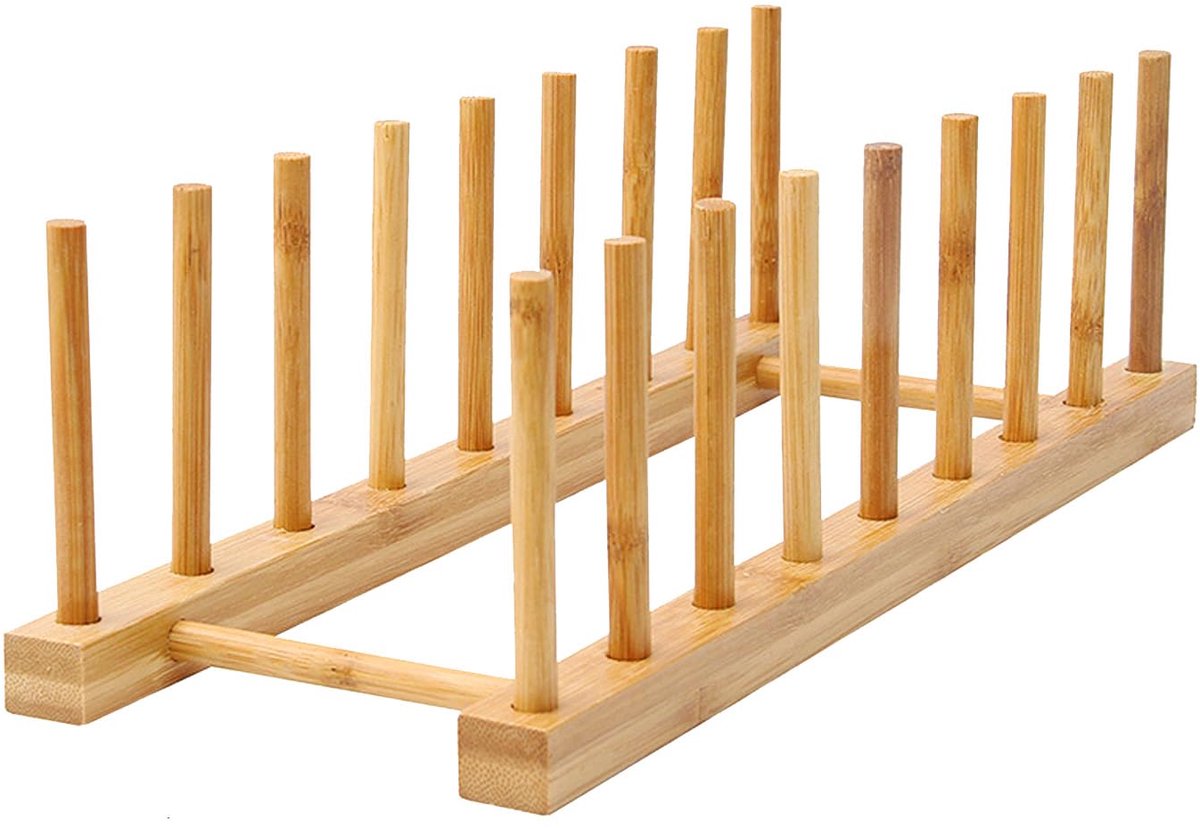 Bamboe Bordenrek - Verticaal Afdruiprek - Keukenkast Organizer voor Servies, Pannen, Deksel, Schalen, Kopjes en Snijplanken