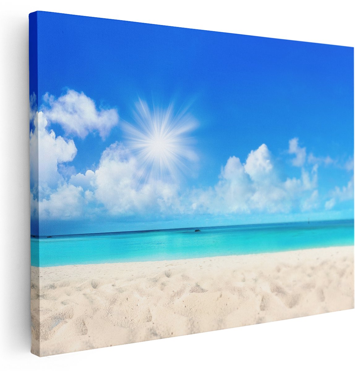 Artaza Canvas Schilderij Strand En Zee Met Helder Witte Zand - 160x120 cm - Groot - Wanddecoratie Woonkamer - Schilderijen - Muurdecoratie