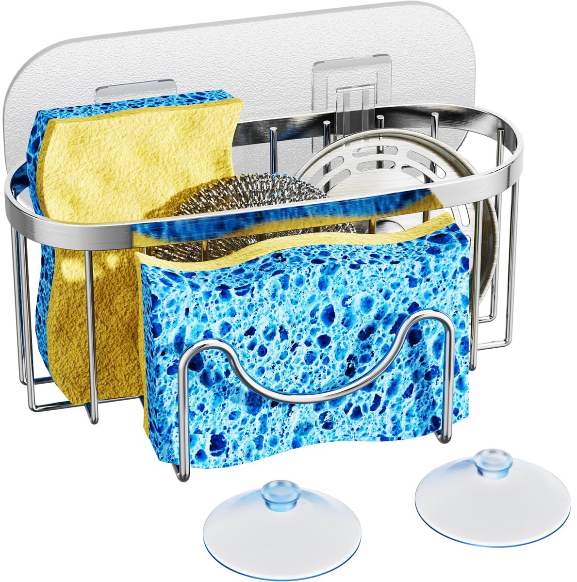 2-in-1 Spoelbak Organizer - Sponshouder - Roestvrij staal - Met 2 zelfklevende bevestigingen