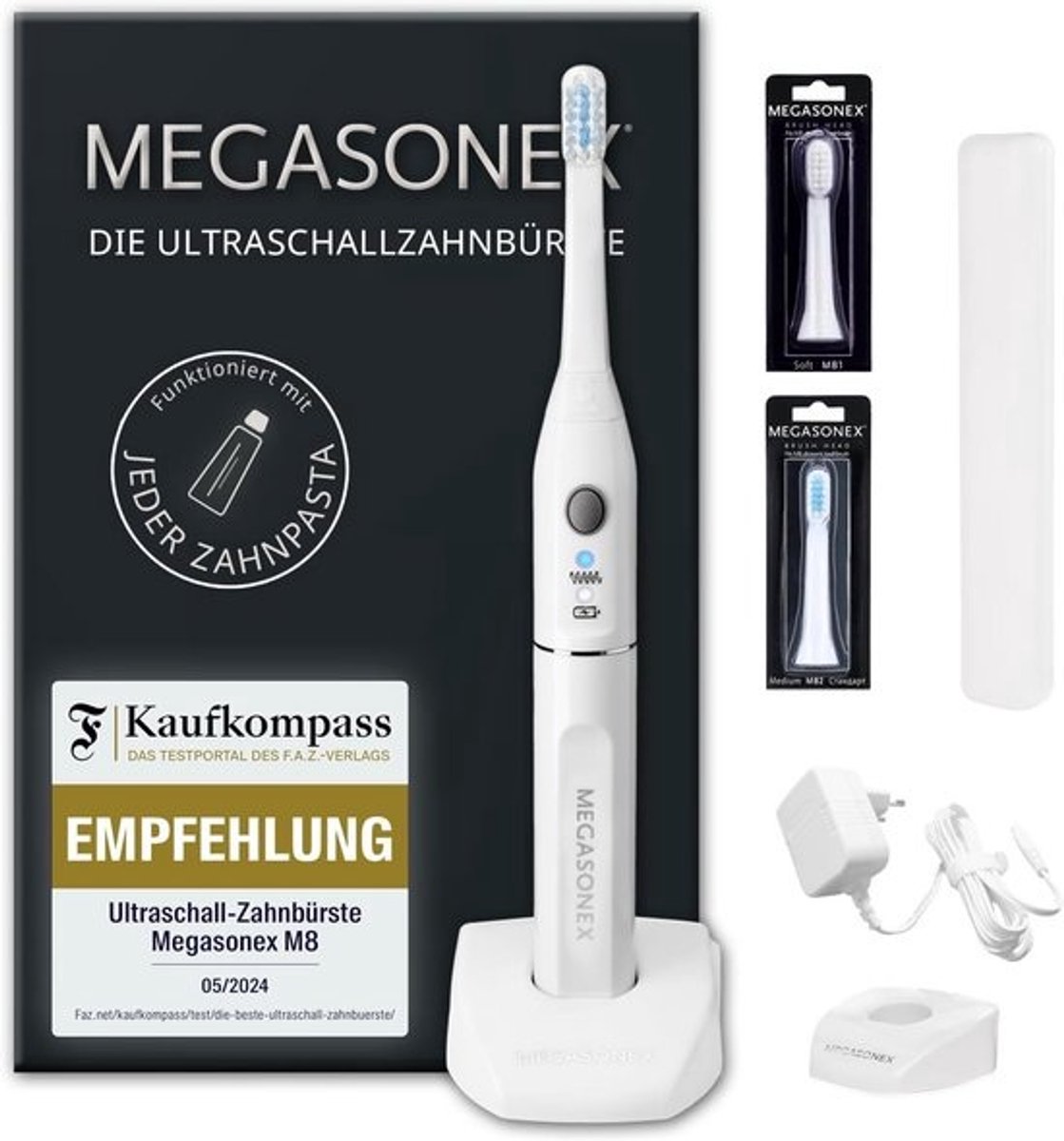 Ultrasone Tandenborstel M8 met 2 Vibratieniveaus, Laadstation, 2 Borstelkoppen en Reisetui