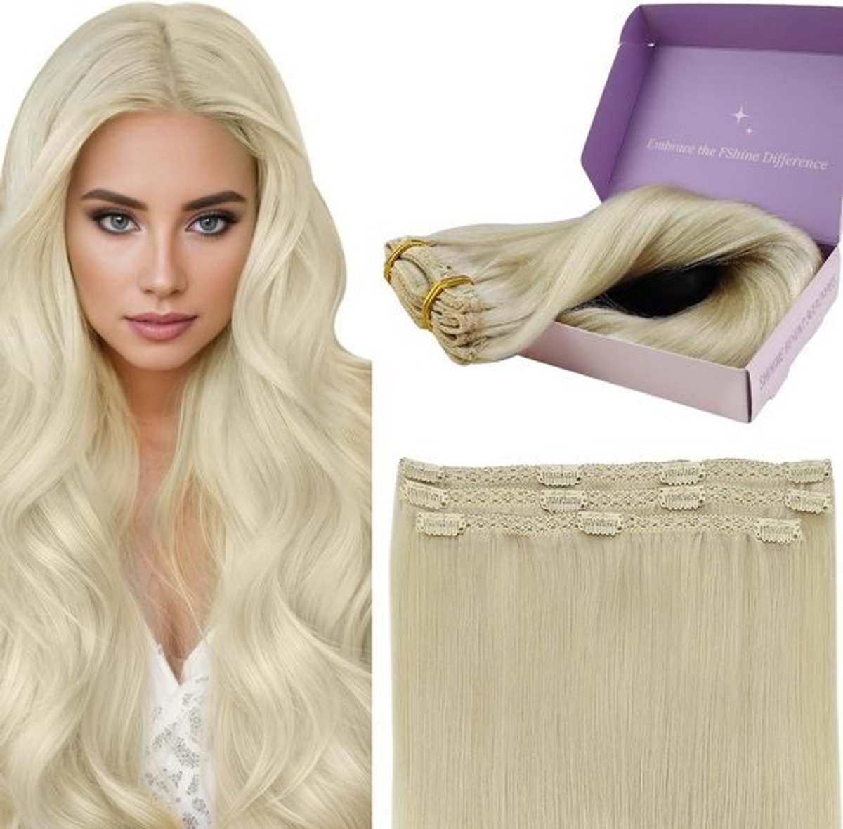 Clip-in Haarverlenging Echt Menselijk Haar Platinablond 50g 12 Inch