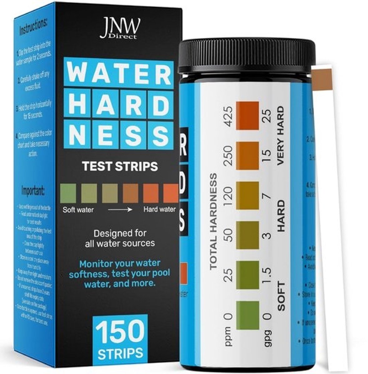 Waterhardheid Teststrips – Snelle & Nauwkeurige Meting voor Waterontharder – 150 Strips Inclusief eBook