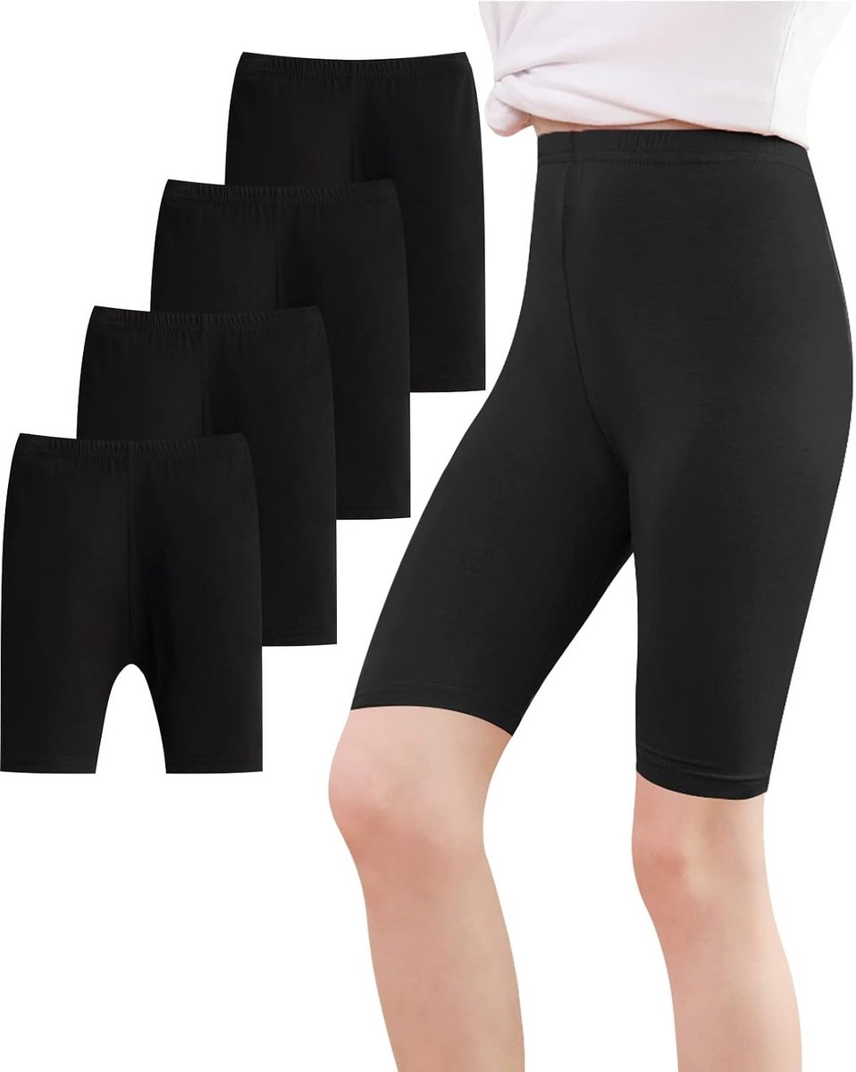 Korte meisjesleggingen voor de zomer - Set van 4 zwarte leggings maat 140 voor 8-9 jaar