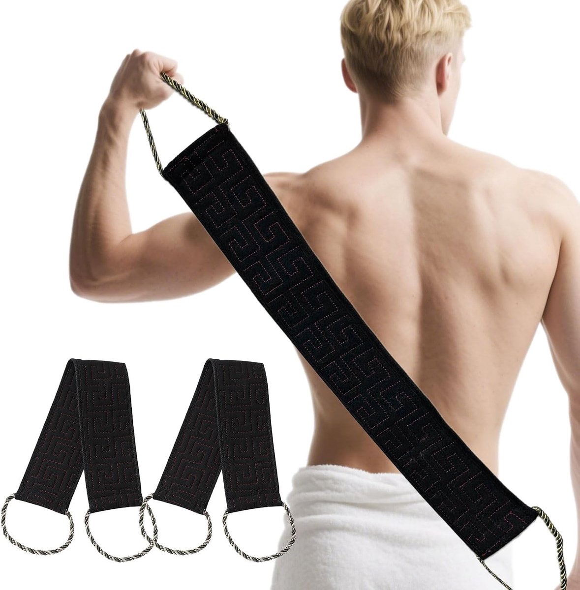 2 stuks rugschrobber voor douche, lichaamscrub, badgereedschap, rugwasser met handgrepen, exfoliërende rugscrubber exfoliërende washandjes schrobber body tool voor vrouwen mannen (zwart)