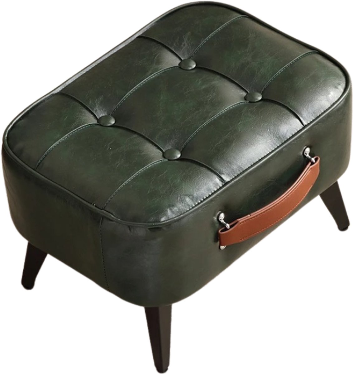 G&G voetenbankje of poef - Hocker - Voetensteun - Kunstleer - 43bx31dx26h - Met handvat - Bank - Woonkamer - Vintage - Groen